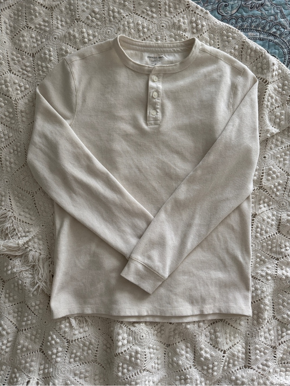 Men's Long-Sleeve Henley in Cream